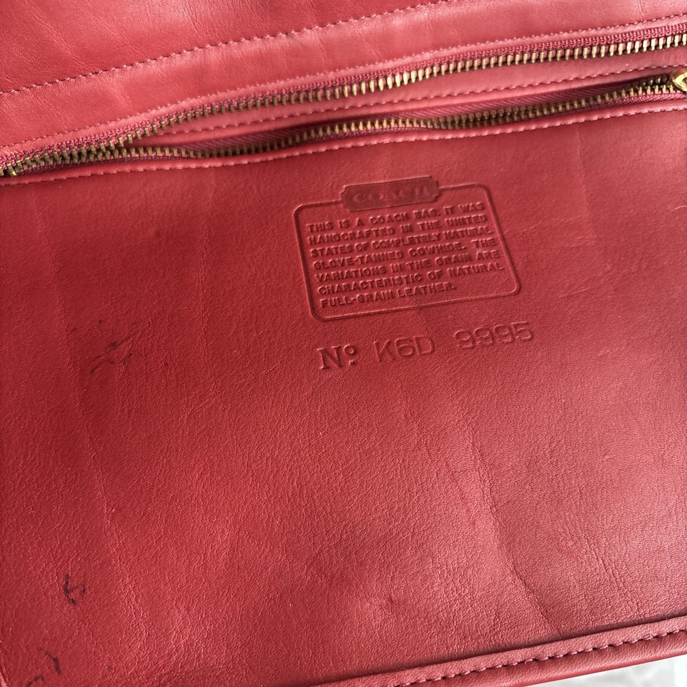 Vintage COACH Zip Top Shopper   Red Leather Bag 9995 USA - Picture 15 of 16